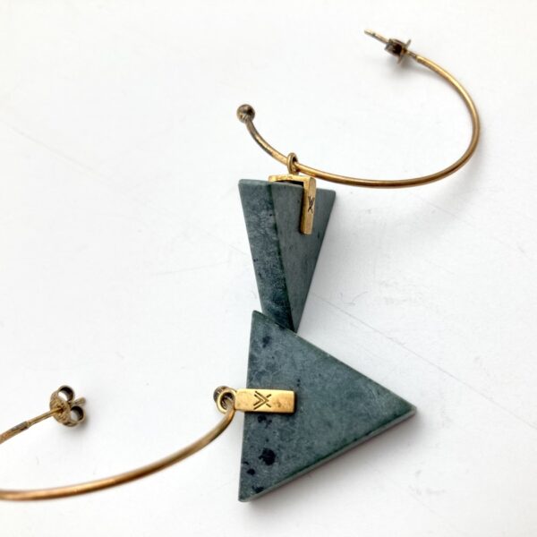 green marble triangle hoop earrings-mycenea