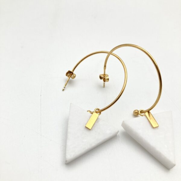 bridal white marble triangle hoop earrings
