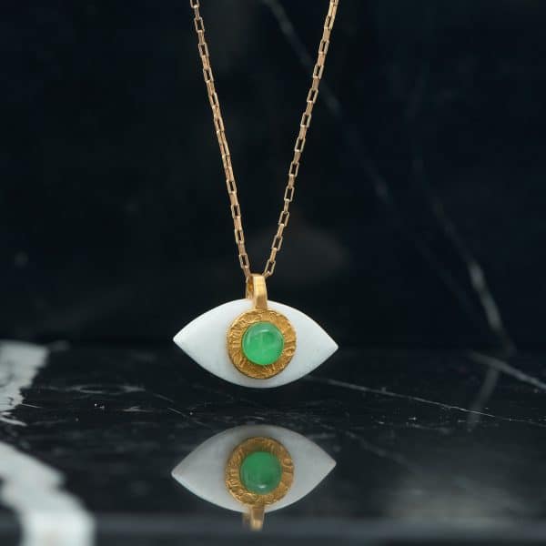 κοντό κολιέ evil eye με πέτρα νεφρίτη