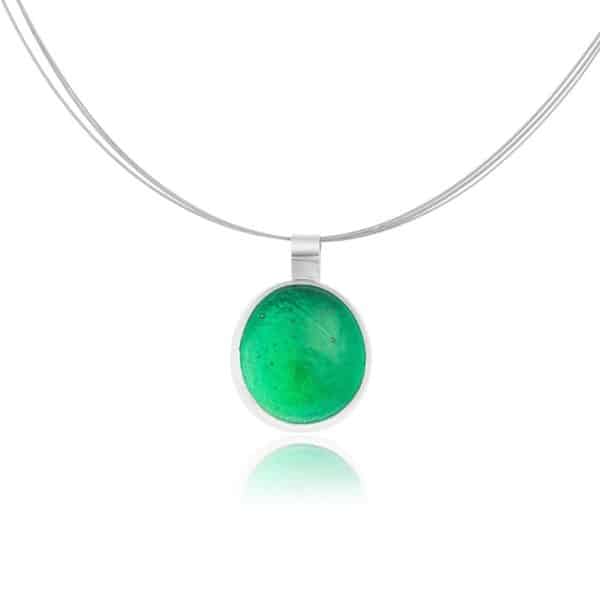 handmade silver pendant with emerald green pastille