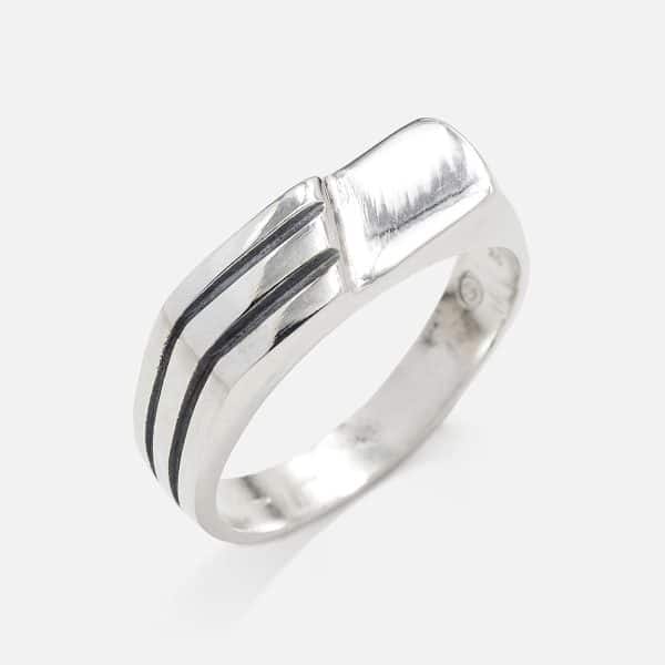 silver handmade men's ring with stripes & plate