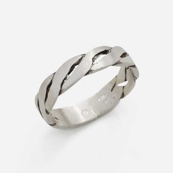 silver handmade fine braid men's ring