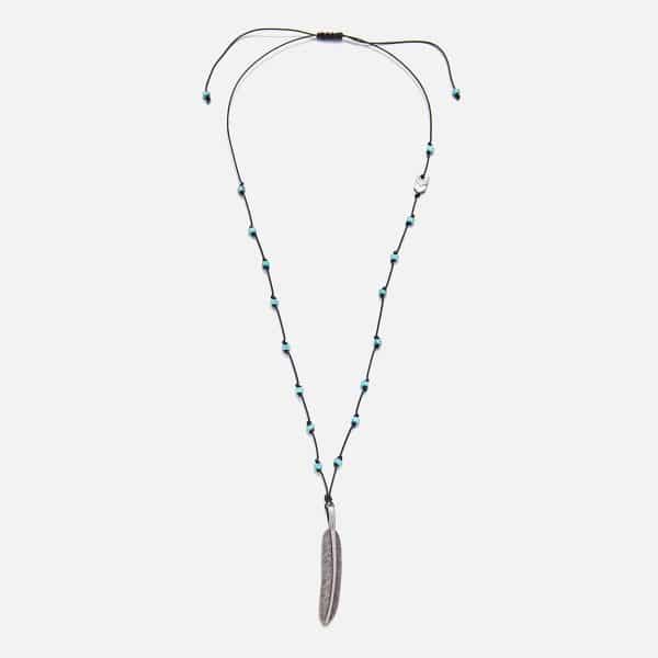 men's handmade turquoise lava and hematite feather necklace