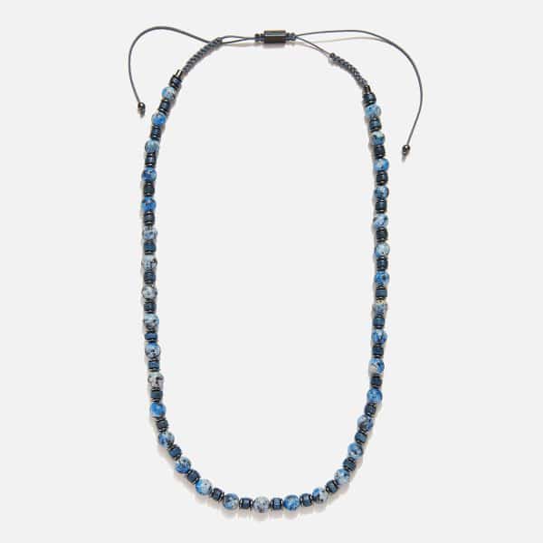 men's handmade necklace with blue matte agate