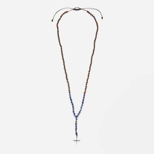men's handmade rosary necklace with sodalite & tiger's eye