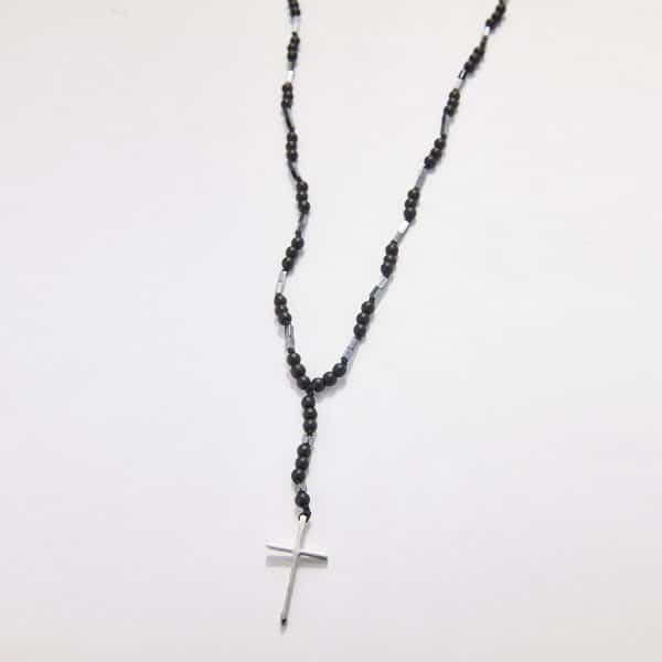 men's handmade rosary necklace with onyx & hematite