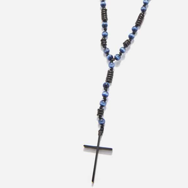 men's handmade rosary necklace with cat's eye & hematite