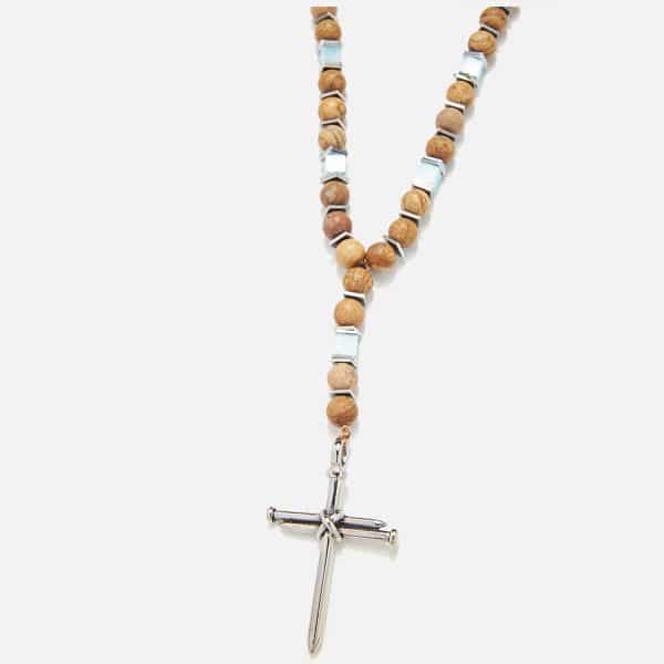 men's handmade rosary necklace with beige matte jasper